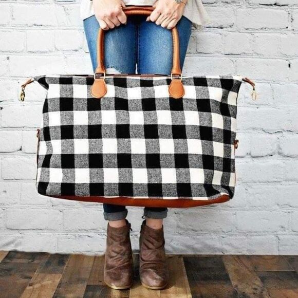 RED AND WHITE !! - BUFFALO PLAID WEEKEND BAG - Picture 2 of 6